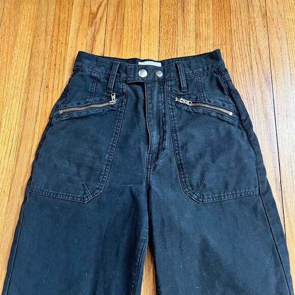 Frame Jeans Womens 24 High Rise Crop Faded Black Crop Zipper Moto - Picture 10 of 11